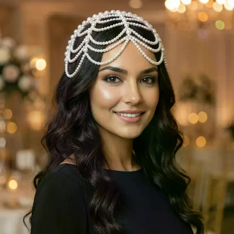 Vintage Pearl Headband – Layered Beaded Bridal Hair Hoop