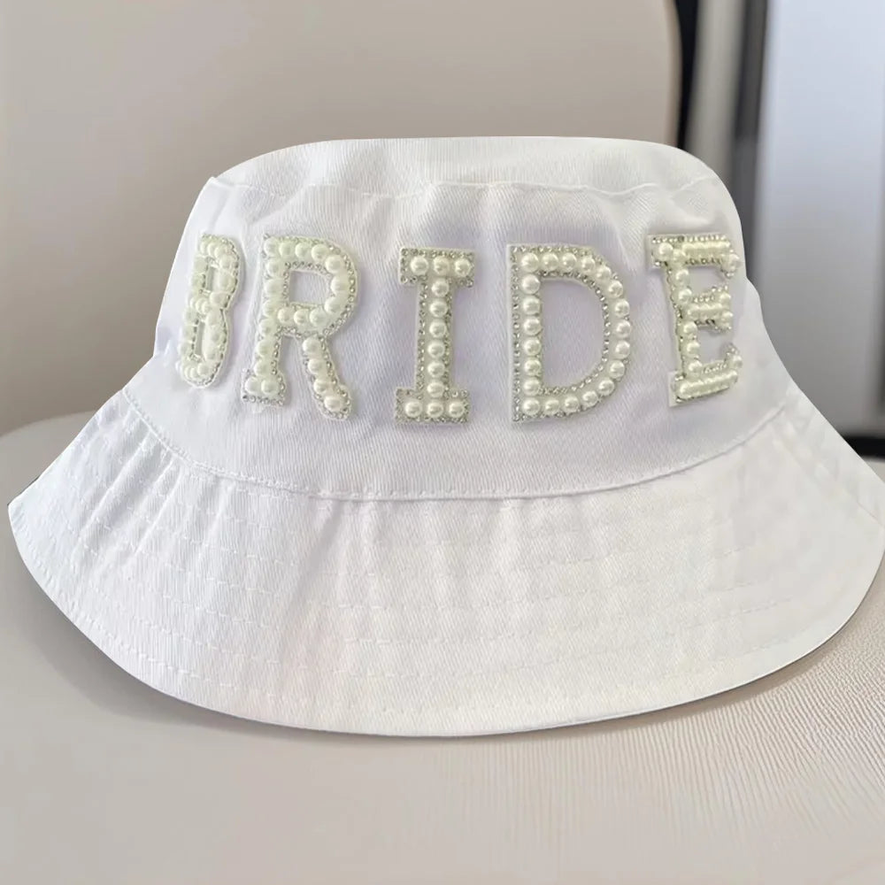 Bride & Groom Pearl Letter Fisherman Hat | Wedding Beach Cap