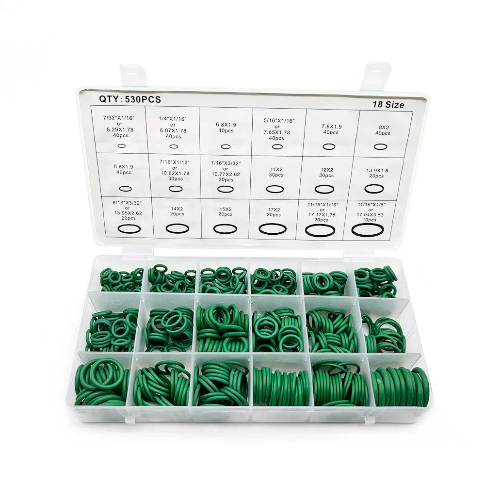 530Pcs Rubber O-Ring Gasket High Quality 18 Sizes Sealing Ring Kit For Car A/C System R134a Air Conditioning Gasket Washer Set Peaceful Pleasures Health and Wellness
