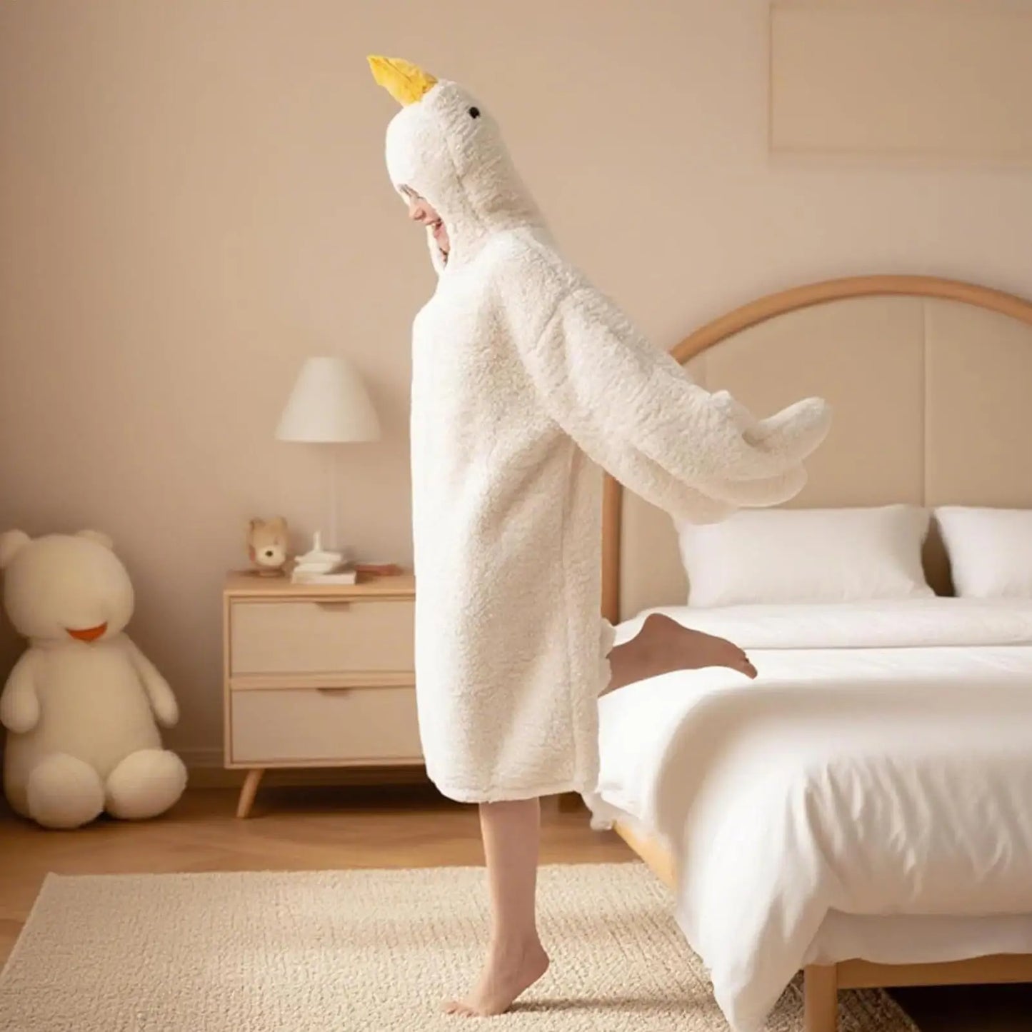 Cartoon Goose Wearable Blanket Hooded Onesie Robe – Adults & Kids