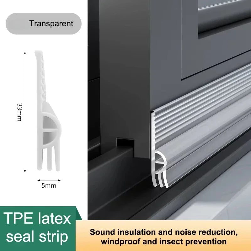 4m/Roll TPE Sliding Windows Sealing Strip Triple Sound Insulation Weatherstrip Tape Windproof Anti-Cold Door Under Draft Stopper Peaceful Pleasures Health and Wellness Transparent 4m
