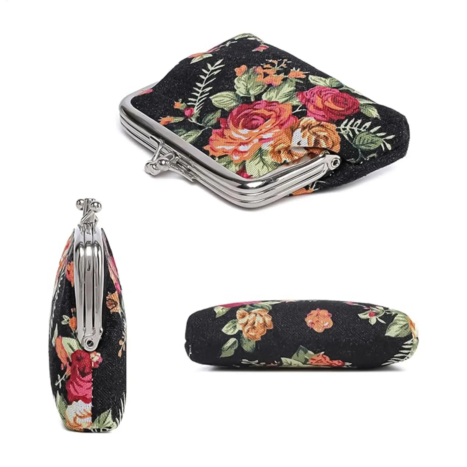 Vintage Kiss Lock Coin Purse Floral Change Wallet Small Money Bag for Women, Party Card Key Jewelry Beach Travel Shopping Peaceful Pleasures Health and Wellness