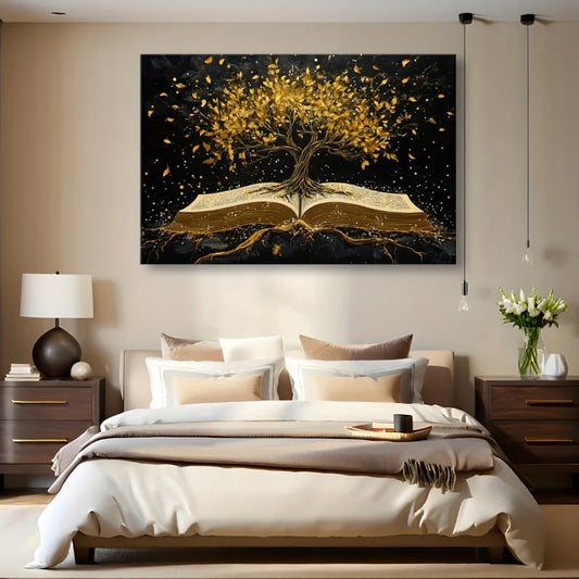 Golden Tree of Life Canvas Wall Art | Night Sky Stars Print Canvas Wall Art Peaceful Pleasures Health and Wellness