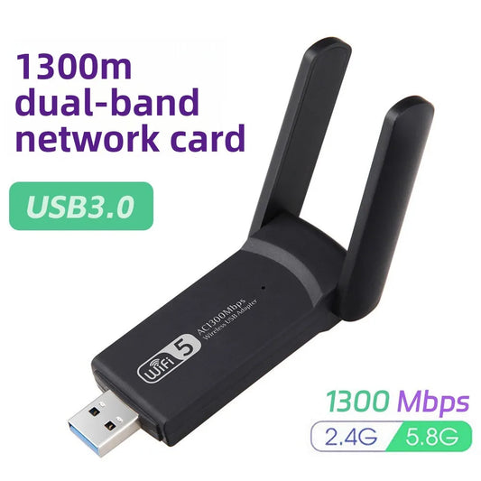 Dual Band WiFi USB Adapter 2 Antenna Design USB3.0 Interface 1300Mbps WiFi Dongle Powerful Receiver Wireless Network Card Peaceful Pleasures Health and Wellness
