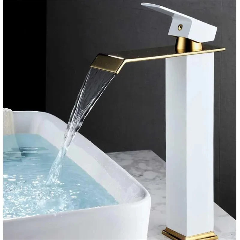Gold & Black Waterfall Basin Faucet | Brass Bathroom Mixer Tap