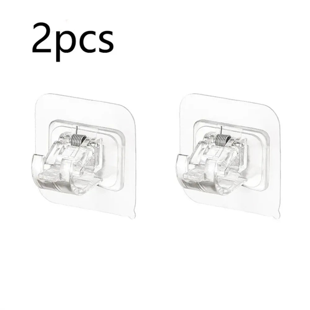 Self-Adhesive Curtain Rod Clip Hooks | No-Drill Wall Holder Set