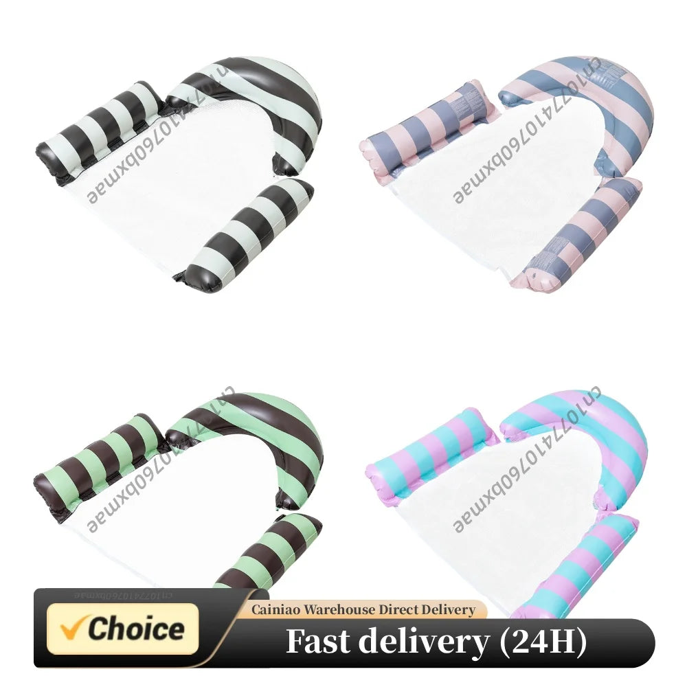 Stripe Pattern PVC Foldable Water Seat Inflatable Floating Single Seat Thickened Floating Bed for Summer Water Entertainment Peaceful Pleasures Health and Wellness