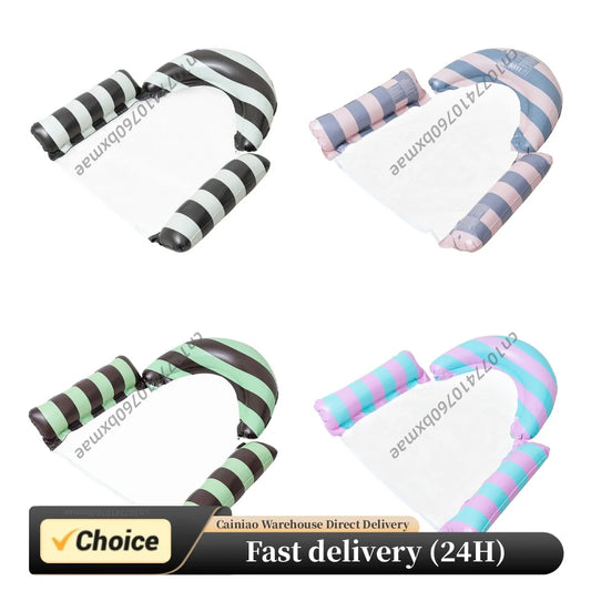 Stripe Pattern PVC Foldable Water Seat Inflatable Floating Single Seat Thickened Floating Bed for Summer Water Entertainment Peaceful Pleasures Health and Wellness
