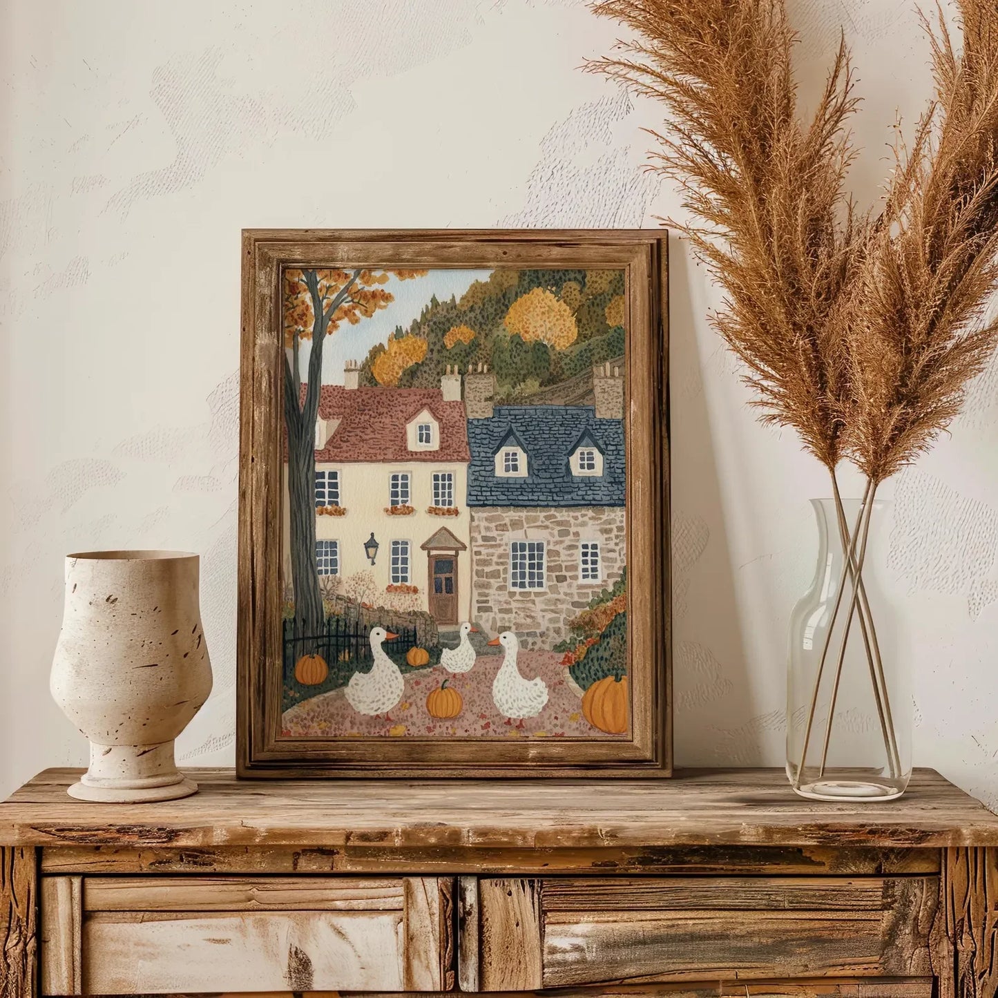 Autumn Duck & Pumpkin Canvas Wall Art | Fall Farmhouse Decor