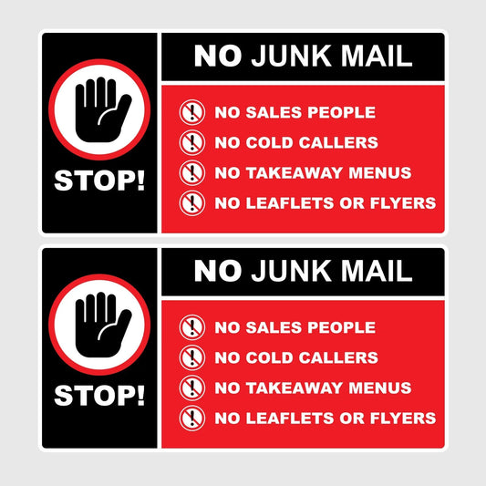 2Packs 100mm x 50mm Stop No Junk Mail Letterbox Sign Stickers For Car Window Home Front Door Peaceful Pleasures Health and Wellness Default Title