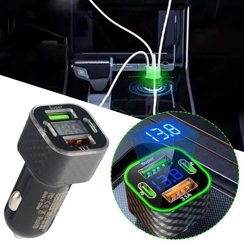 JMG-PD+QC3.0 380W USB C Car Phone Charger Dual PD USB Charger With Voltage Display Super Fast Charge Adapter Peaceful Pleasures Health and Wellness