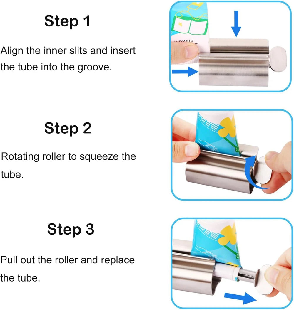 Bathroom Accessories Toothpaste Squeezer Tube Roller Stainless Steel Wringer Roller Rotate Dispenser for Ointments Cosmetics Peaceful Pleasures Health and Wellness
