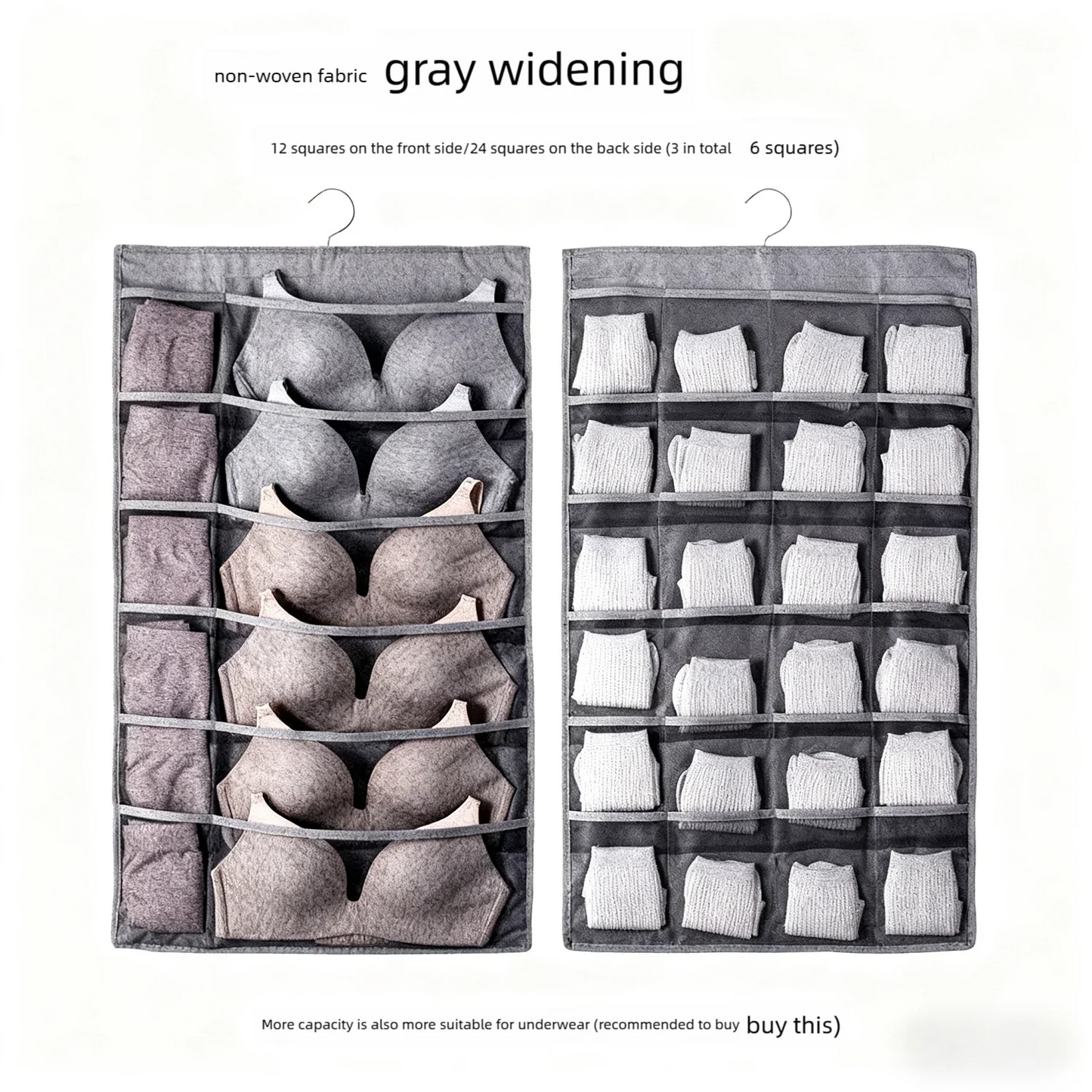 2-sided 36 grids Hanging Storage Bag Underwear Socks Bras Home Use Wardrobe Hanging Bag Pink Grey Beige Modern Simple Style Peaceful Pleasures Health and Wellness Light Grey L 21 Cells & Up