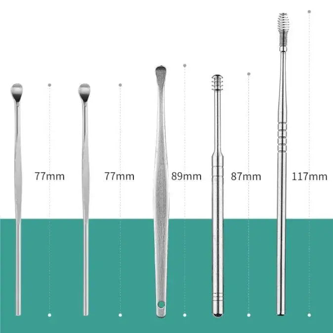 Ear Wax Removal Kit – 5/6pcs Stainless Steel Curette Set Ear Cleaning Kit Peaceful Pleasures Health and Wellness
