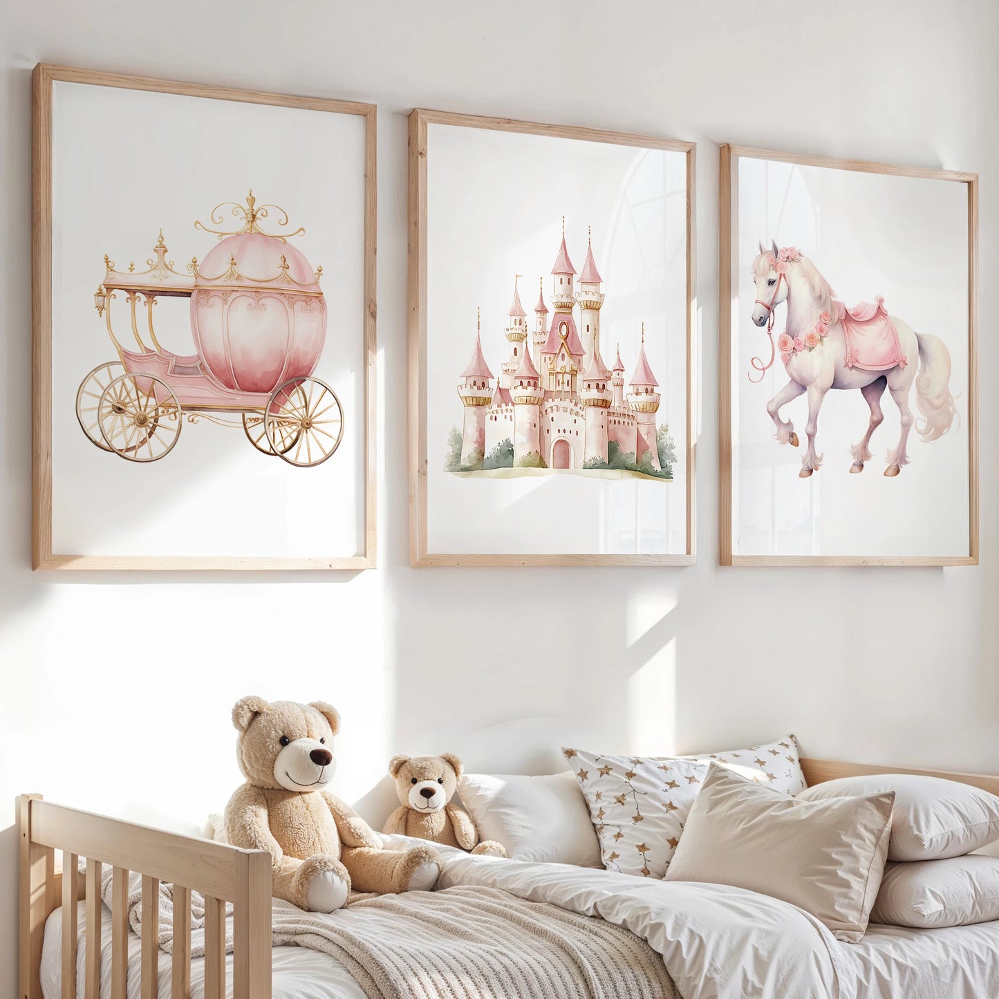 3-Piece Dreamy Castle & Carriage Canvas Wall Art | Kids Room