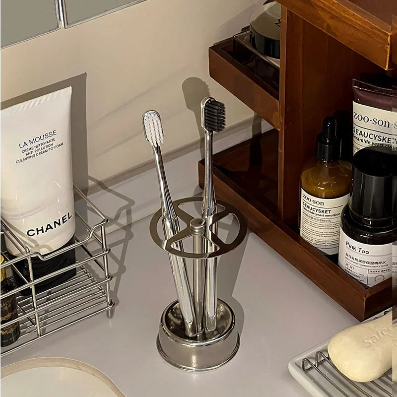 Stainless Steel Toothbrush Holder, Makeup Brush Organizer with 6 Slots, Wall Mounted Bathroom Storage for Electric Toothbrush Peaceful Pleasures Health and Wellness