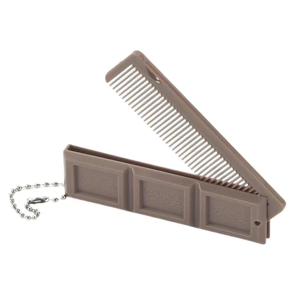 2-in-1 Chocolate Folding Comb with Mirror | Travel Hair Comb