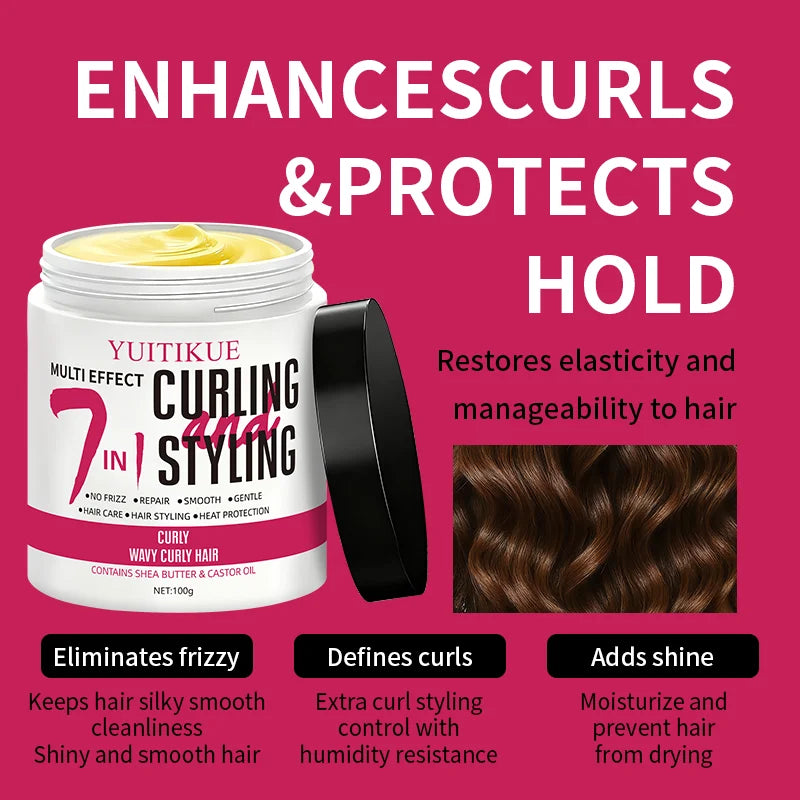 YUITIKUE 7-in-1 Curling Cream 100g - Defines Curls, Eliminates Frizz, Adds Shine & Heat Protection, with Shea & Castor Oil Peaceful Pleasures Health and Wellness