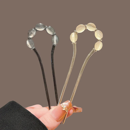 Crystal Opal U-Shaped Hair Stick | Luxury Metal Hairpin Women Hair Stick Hairpin Peaceful Pleasures Health and Wellness