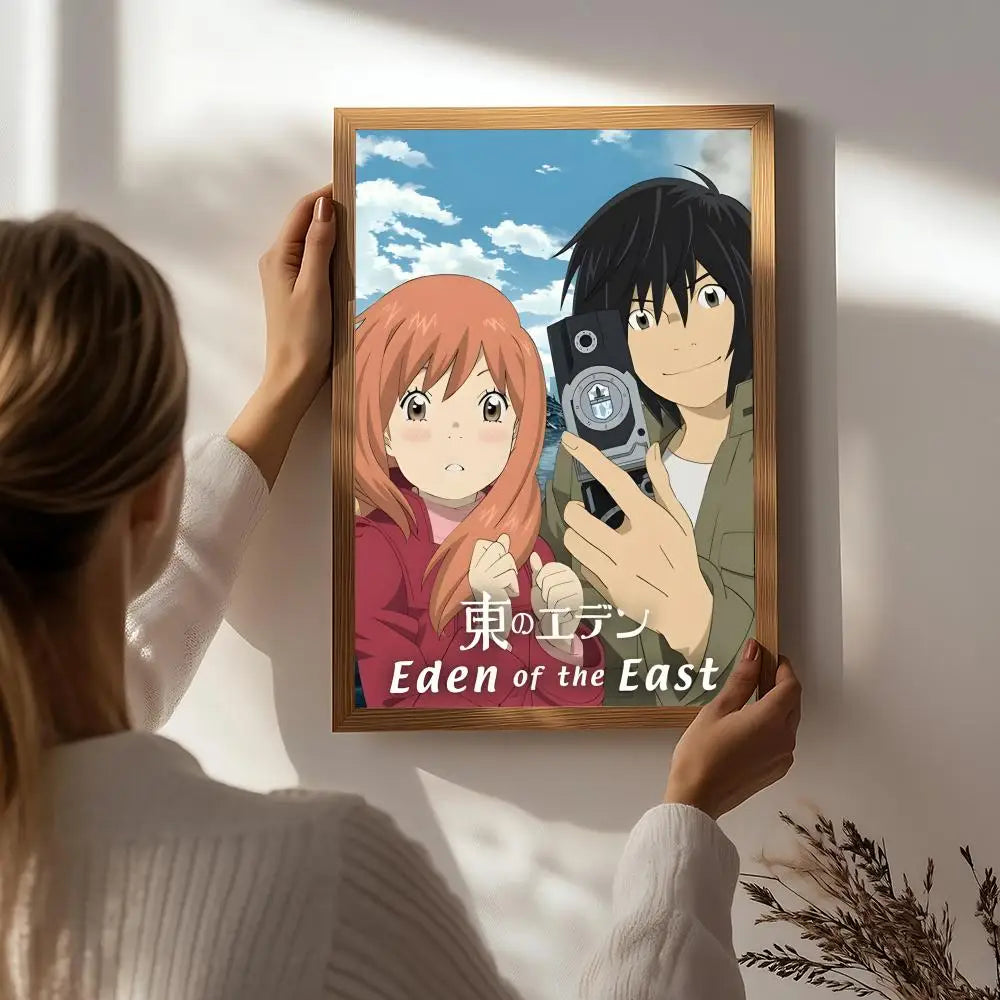 Anime E-Eden of the East Poster HD Self Adhesive Waterproof Wall Art Ideal for Home Office Dorm Bedroom Great Gift Peaceful Pleasures Health and Wellness White3 15X20cmNoframe
