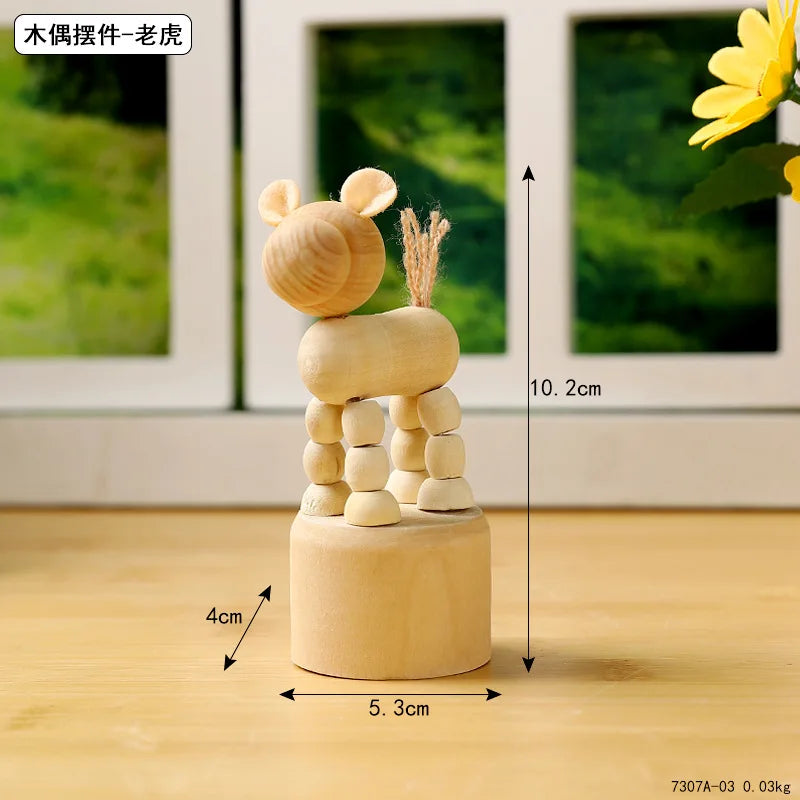 Wood DIY Craft Mini Dog/Clown/Giraffe/Duo Desktop Decoration Crafts Wooden Animal Miniatures Ornament Book Shelf Fun Decor Peaceful Pleasures Health and Wellness 7307A-03