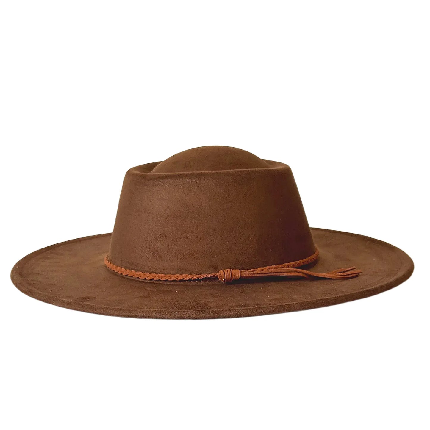 Vegan Suede Fedora Hat | Rhinestone Wide Brim Pork Pie