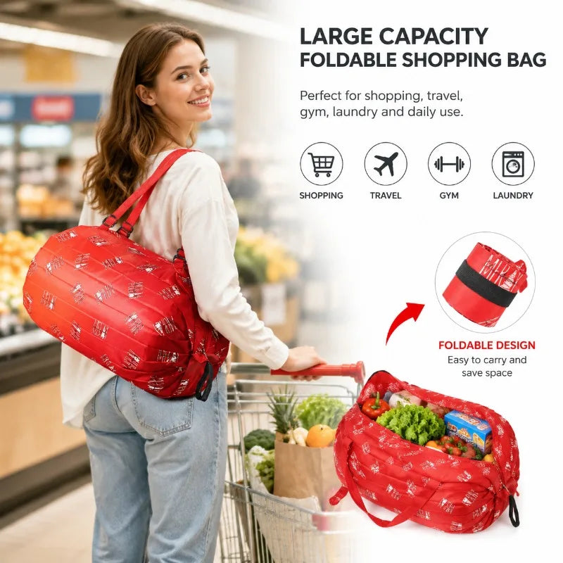 Large Capacity Eco Friendly Reusable Waterproof Heavy Duty Portable Folding Nylon Grocery Tote Bag for Supermarket Shopping Peaceful Pleasures Health and Wellness