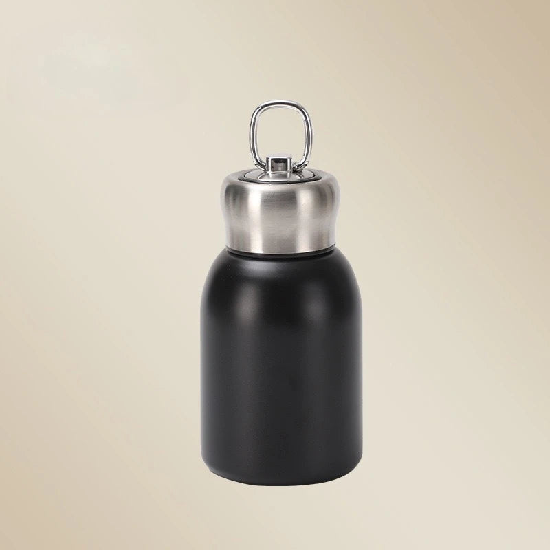 Stainless Steel Insulated Cup Portable Outdoor Mini Hanging Ring Cute Water Cup Camping Travel and Hiking Peaceful Pleasures Health and Wellness Black-300ML