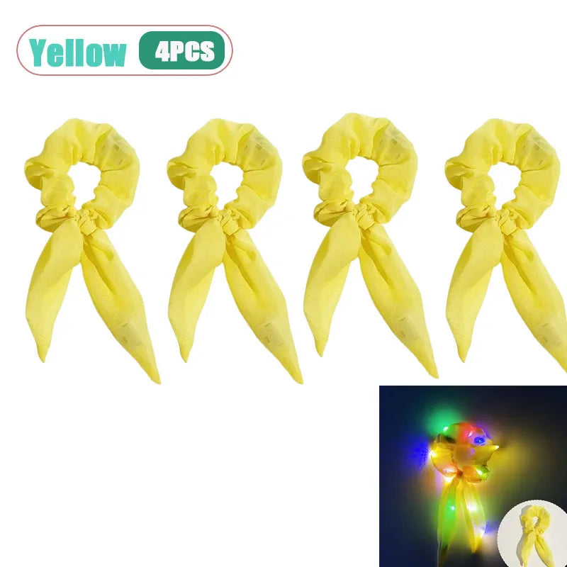 LED Light-Up Bow Scrunchie | Glowing Hair Tie for Parties