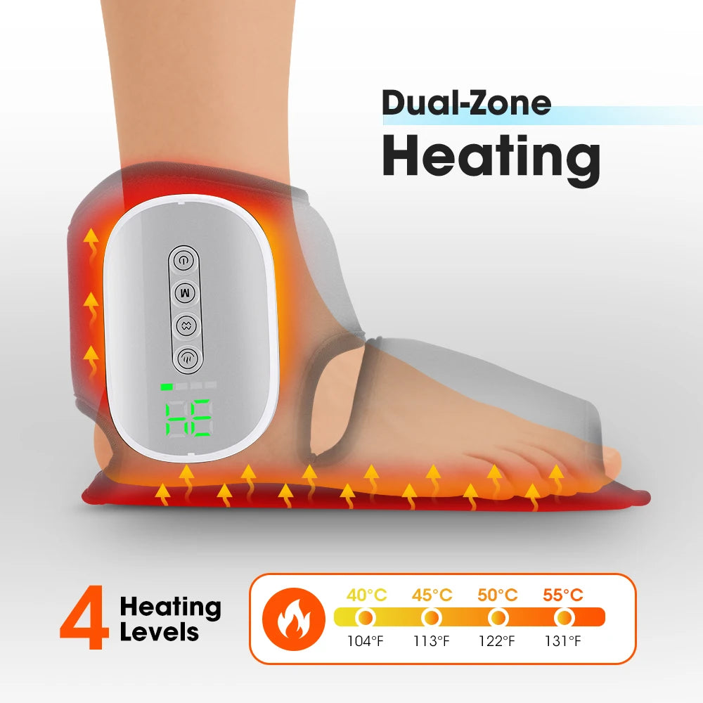 2026 New 3 Mode 4 Level Dual Airbag Foot Ankle Massager Cordless Heated Foot Massager with Air Compression for Plantar Fasciitis Peaceful Pleasures Health and Wellness