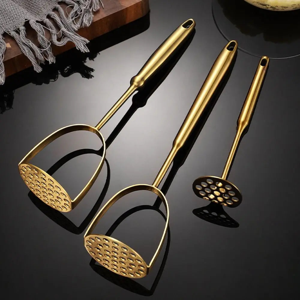 Gold Stainless Steel Potato Masher & Vegetable Press Tool