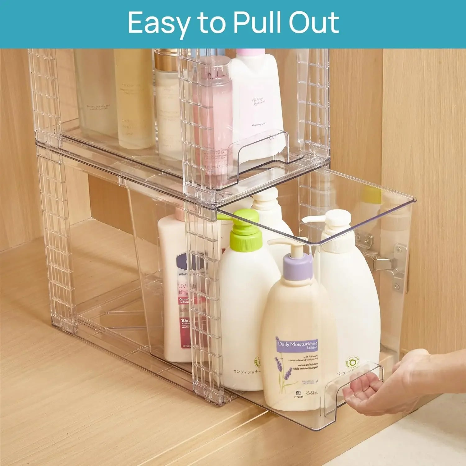 4 Pack Clear Stackable Storage Drawers, 9.7" High Plastic Organizers for Skincare, Bathroom, Kitchen Organization Peaceful Pleasures Health and Wellness