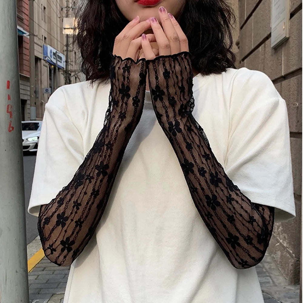 Summer Sunscreen Shade Sleeves Women Lace UV Thin Breathable Oversleeves Outdoor Cycling Driving Fingerless Sleeves Peaceful Pleasures Health and Wellness