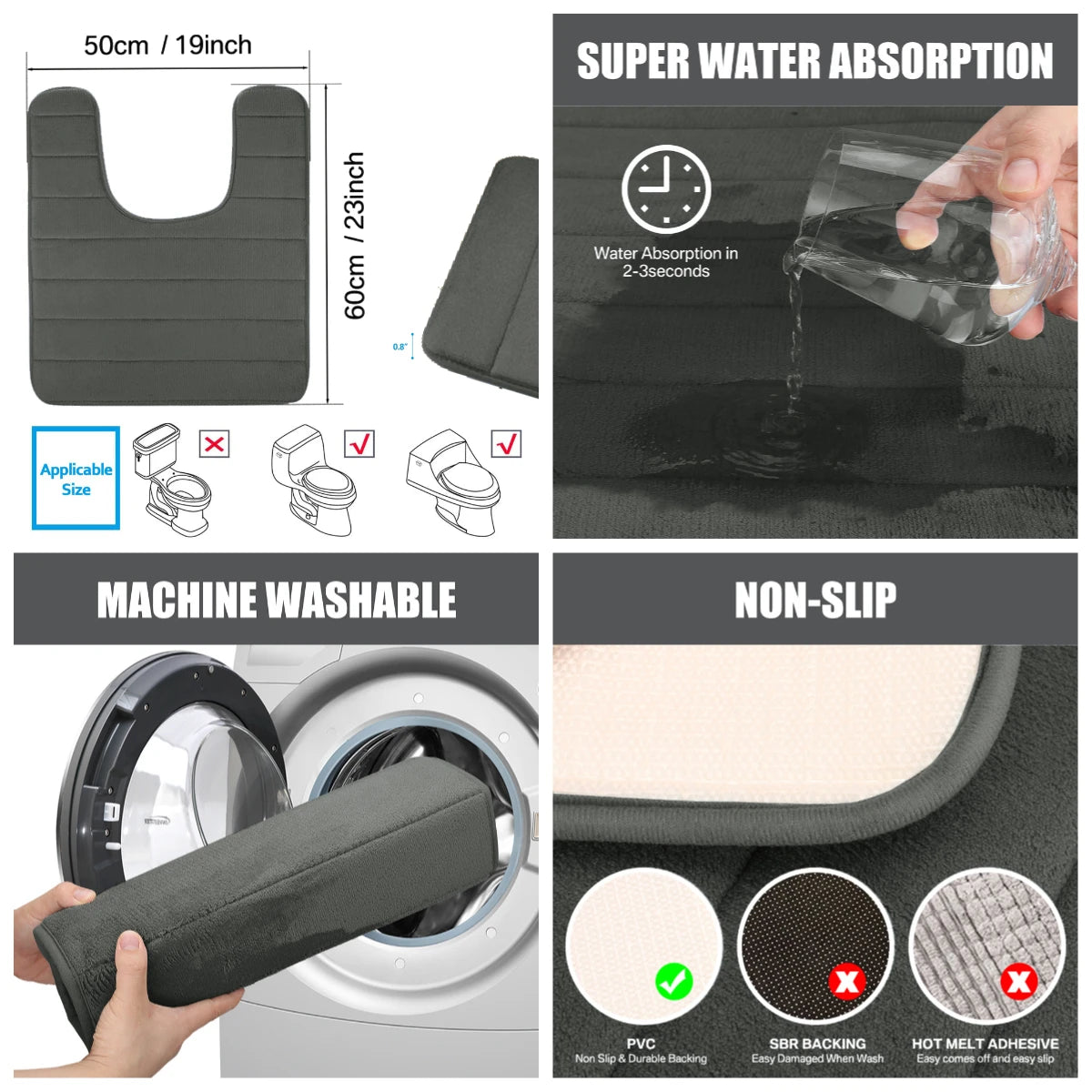 U-Shape Toilet Mat Non-Slip Shaggy Soft Pedestal Mat for Bathroom, Water Absorbent bath mat oilet Mat for Floor Dry Pedestal Mat Peaceful Pleasures Health and Wellness