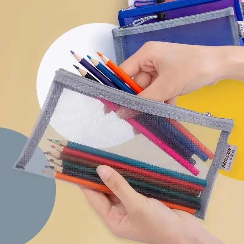 Clear Mesh Zipper Pencil Pouch | School, Office & Storage
