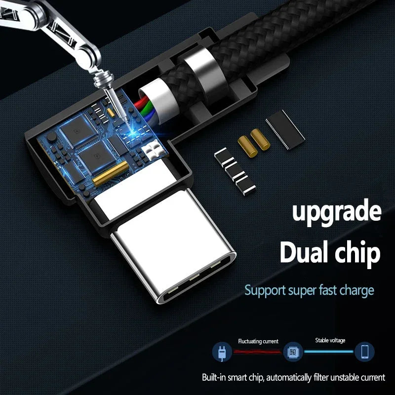 40W 5A USB-C 90° Braided Fast Charging Cable 1M/2M
