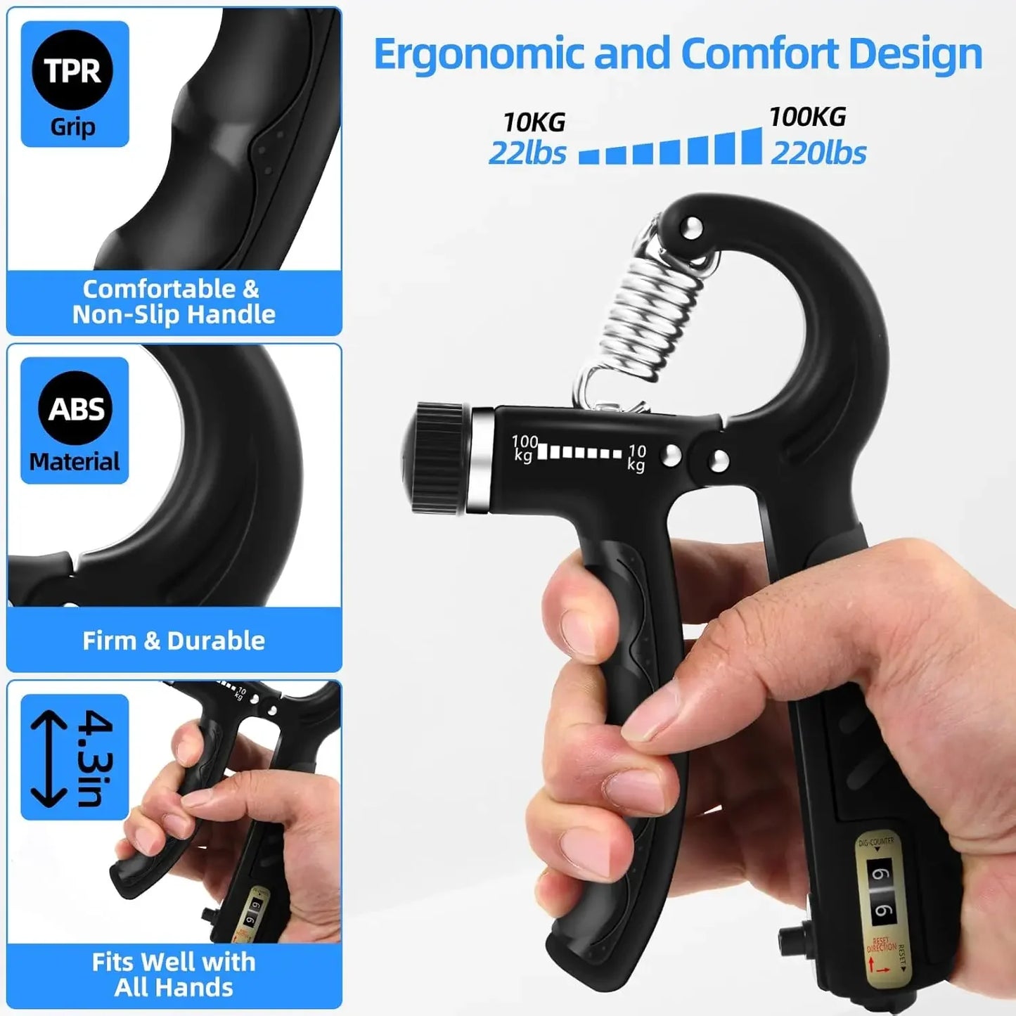 2-Piece Adjustable Hand Gripper with 22-220Lbs Resistance for Forearm and Finger Strength Training Peaceful Pleasures Health and Wellness