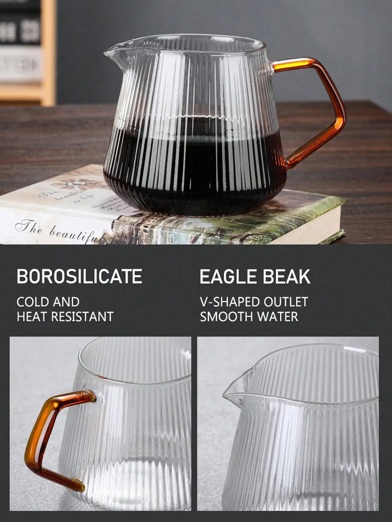 Glass Coffee Mugs, Unique Vertical Stripes Coffee Cup, Clear Large Tea Glasses with Handle, Vintage Transparent Glassware Peaceful Pleasures Health and Wellness