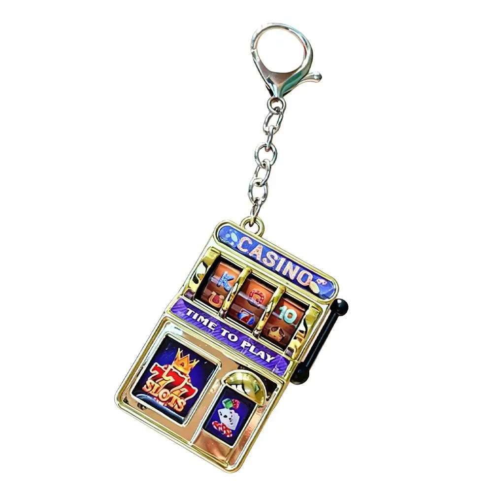 Mini Casino Slot Machine Keychain Functional Reel Fruit Pattern Game