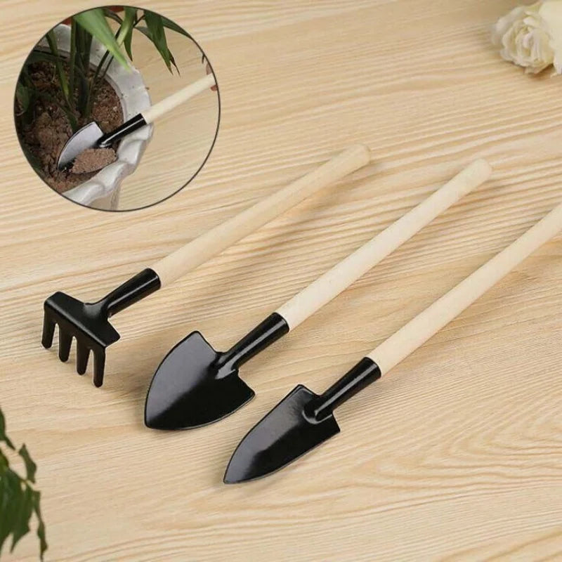 3-Piece Mini Garden Tool Set – Shovel, Rake & Trowel