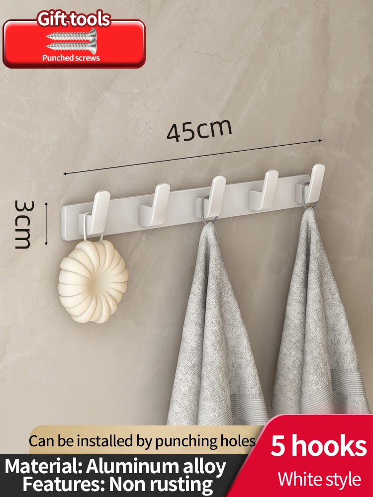 6-Hook Aluminum Wall Hook Rack for Kitchen & Bathroom