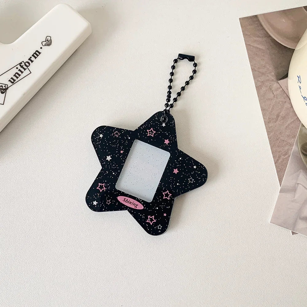 Glitter Five-pointed Star Hard Card Holder One-inch Student ID Photo Decorative Pendant New Acrylic Keychain Pendant Card Holder Peaceful Pleasures Health and Wellness black
