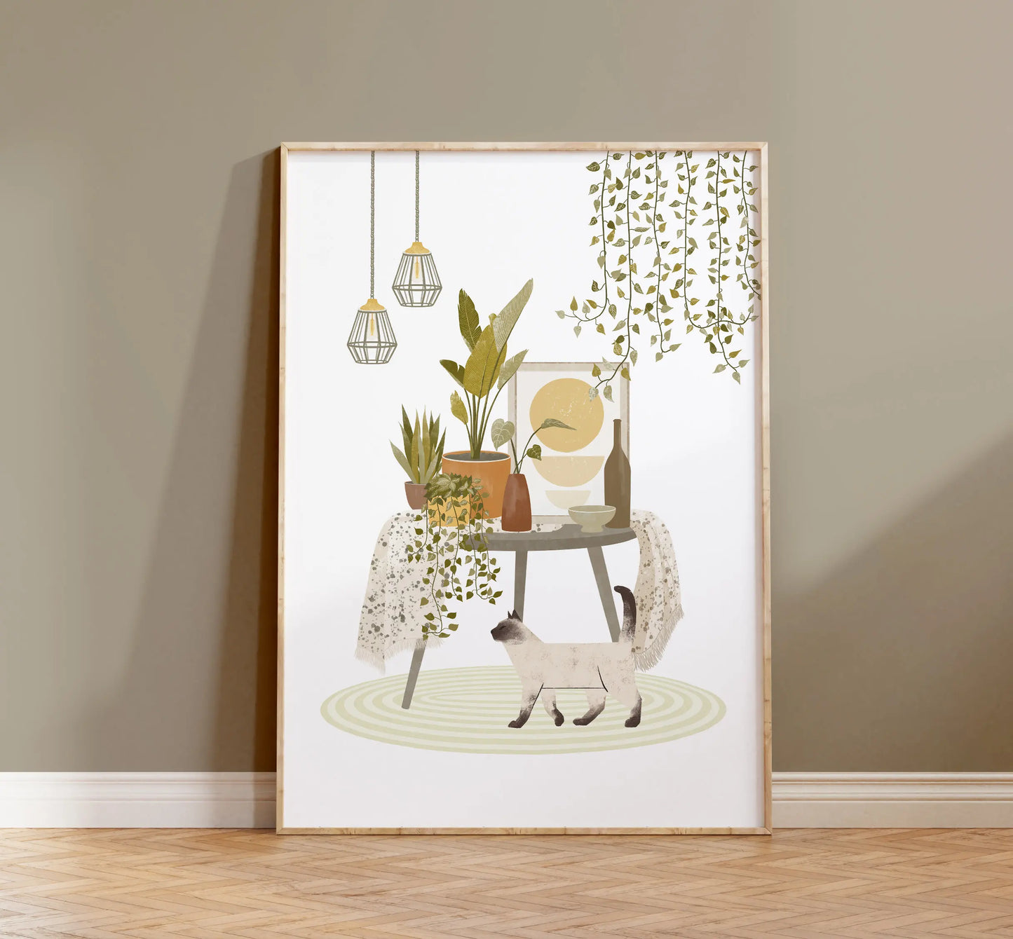 Watercolor Kittens Print Cat and Plant Poster Wall Art Leisurely Cute Kitty Canvas Painting Living Room Bedroom Home Decor Peaceful Pleasures Health and Wellness 08 40x50cm Unframed