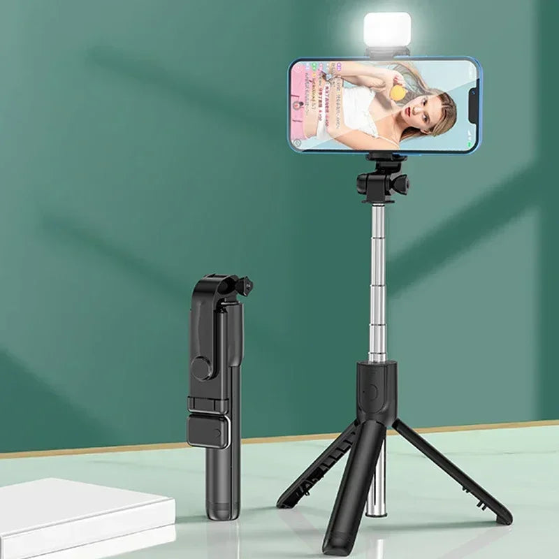 Selfie Stick Telescopic Travel Handheld Tripod Portable Phone Stand [700mm] Bluetooth Remote Extendable Phone Tripod Peaceful Pleasures Health and Wellness With Light Black