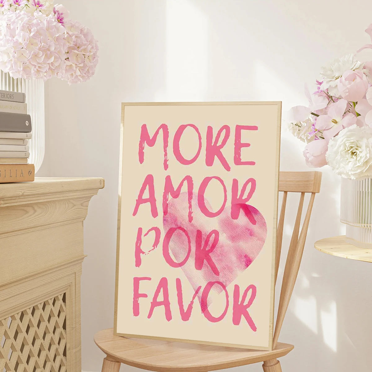 Más Amor Por Favor Love Quote Canvas Wall Art | Pink Blue