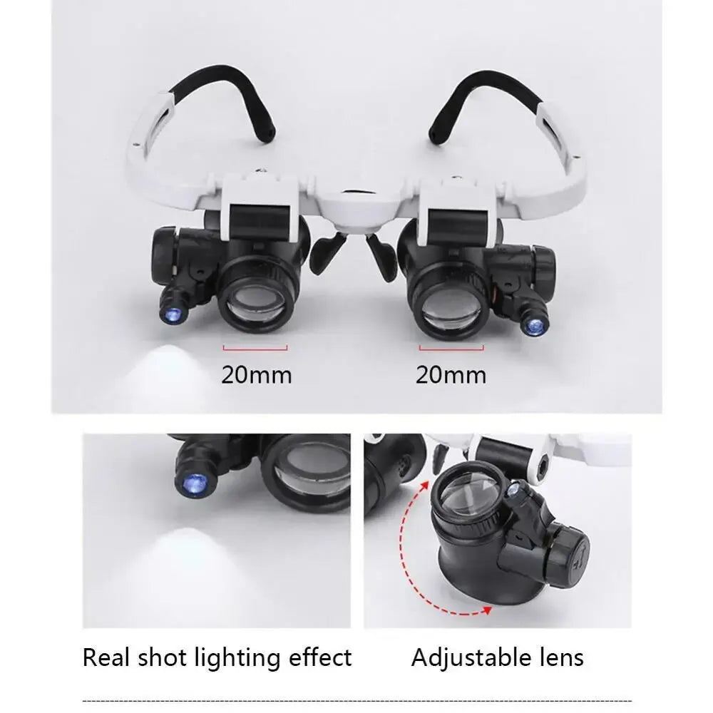 2XLED Watch Jeweler Repair Magnifier Head-Mounted Headband Adjustable Magnifying Head Eye Glasses Loupe Lens 23X 8X 15X Peaceful Pleasures Health and Wellness