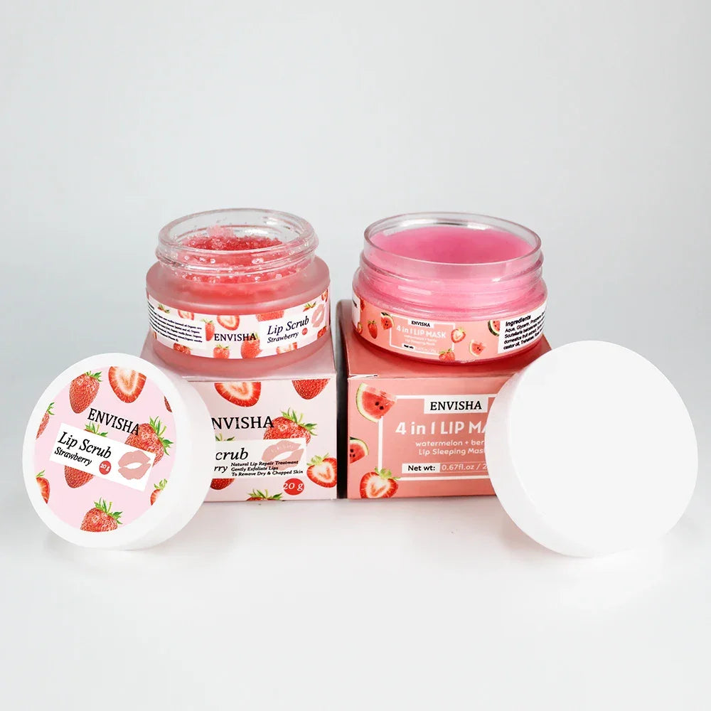 ENVISHA Strawberry Lip Scrub & Balm – Exfoliate & Moisturize Peaceful Pleasures Health and Wellness