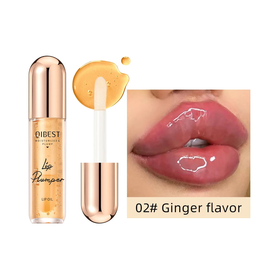 QIBEST Lip Plumper Oil Serum Instant Long Lasting Volumising Lip Oil Repair Lip Fine Lines Sexy Lip Balm Makeup Lip Gloss Peaceful Pleasures Health and Wellness 02 Ginger flavor
