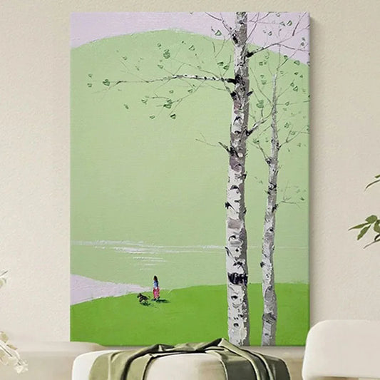 Abstract Mountain Peak Scenery Living Room Modern Minimalist White Birch Tree Decoration Painting Green Picture Entrance Room Peaceful Pleasures Health and Wellness No frame 60cmx90cm
