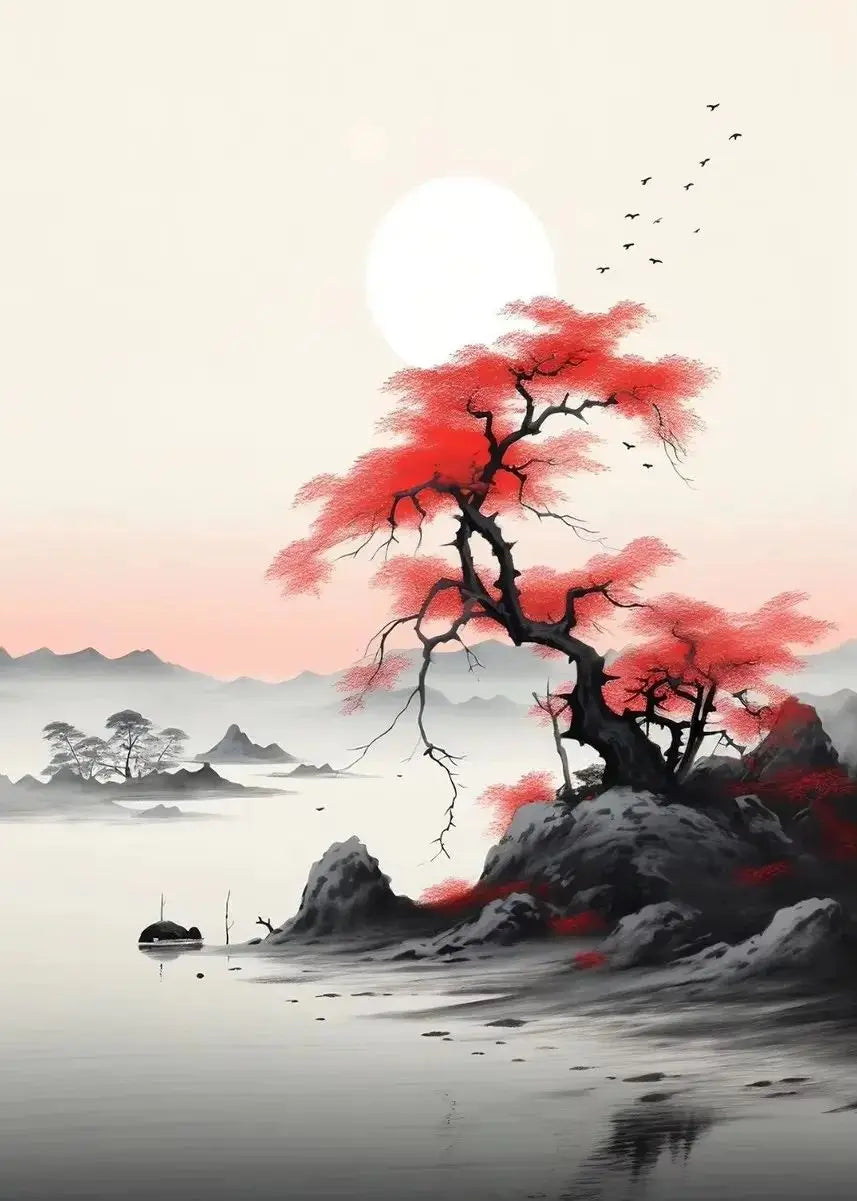 Japanese Autumn Watercolor Canvas Wall Art | Bamboo Blossom